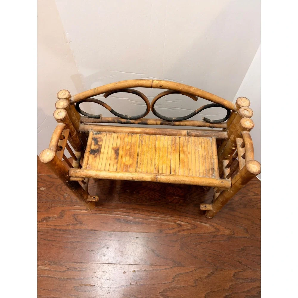 Vintage Burnt Bamboo Folding Wall Shelf Tortoiseshell Mini Boho Rattan Etagere